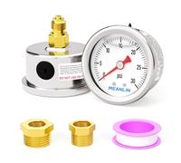MEANLIN MEASURE 0~30Psi Glycerin Filled Pressure Gauge, Stainless Steel 1/8" BSP 1.5" FACE DIAL, Liquid Filled, Water Oil Air, Back Mount, with 1/8" x 1/4" BSP and 1/8" x 3/8" BSP Hex Bushing