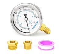 MEANLIN MEASURE 0-60Psi/0-4BAR Liquid Filled Pressure Gauge,Stainless Steel 1/4" BSP 2.5" FACE DIAL,WOG Water Oil Air Lower Mount, with 1/4" x 1/2" BSP and 1/4" x 3/8" BSP Hex Bushing
