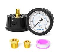 MEANLIN MEASURE 0~60Psi Stainless Steel 1/4" NPT 2.5" FACE DIAL Liquid Filled Pressure Gauge Center Back Mount（with Rubber Protective Sleeve）, with 1/4" x 1/2" NPT and 1/4" x 3/8" NPT Hex Bushing