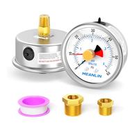 MEANLIN MEASURE 0~60Psi Stainless Steel 1/4" NPT 2.5" FACE DIAL with Reset Pointer Liquid Filled Pressure Gauge WOG Water Oil Air, Back Mount, with Brass Hex Bushing