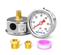 MEANLIN MEASURE 0~60Psi Stainless Steel 1/8" NPT 1.5" FACE DIAL, Glycerin Filled Pressure Gauge, Liquid Filled, Water Oil Air, Back Mount, with 1/8" x 1/4" NPT and 1/8" x 3/8" NPT Hex Bushing