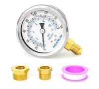 MEANLIN MEASURE 1/4" BSP 2.5" Face Stainless Steel Liquid Filled Pressure Gauge, 0-160Psi/0-11BAR, Lower Mount, Water, Oil, Air