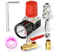 MEANLIN MEASURE 1/4 Inch Air Compressor Regulator with Gauge, 0~180 PSI Air Gauge Regulator Inline for Air Compressor and Pneumatic Tools (Four-way valve)