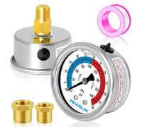 MEANLIN MEASURE 1/4" NPT 0-60psi,Pressure Gauges with 2-Inch Dial Glycerine Filled Pool Filter,304 Stainless Steel Housing,Center Back Mount, with 1/4" x 1/2" NPT and 1/4" x 3/8" NPT Hex Bushing