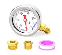 MEANLIN MEASURE 1/8"BSP 1.5" Face Stainless Steel Liquid Filled Pressure Gauge, 0-100Psi/0-7BAR, Lower Mount, Water Oil Air