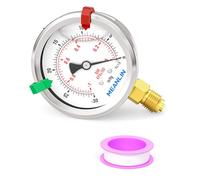 MEANLIN MEASURE -30inHg~0Psi Vacuum Pressure Gauge 1/4" BSP 2.5" Face Dial, Stainless Steel Liquid Filled Pressure Gauge Lower Mount WOG Water Oil Air (with 2PCS Snaps)