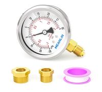 MEANLIN MEASURE -30inHg~30PSI Glycerin Filled Vacuum Pressure Gauge, Stainless Steel 1/4" BSP 2.5" FACE DIAL Lower Mount, with 1/4" x 1/2" BSP and 1/4" x 3/8" BSP Hex Bushing