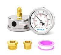 MEANLIN MEASURE -30inHg~30PSI Glycerin Filled Vacuum Pressure Gauge, Stainless Steel 1/4" BSP 2.5" FACE DIAL Back Mount, with 1/4" x 1/2" BSP and 1/4" x 3/8" BSP Hex Bushing
