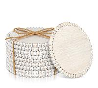Meanplan 10 Pieces Beaded Wood Coasters Bulk Farmhouse Coasters for Drinks Coffee Table 4.7 Inch Round Farmhouse Beaded Rustic Decorative White Bar Mats for Home Kitchen Decor