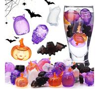 Meanplan 100 Pcs Halloween Reusable Ice Cubes for Drinks Refreezable Plastic Ice Cubes Reusable Pumpkin Ghosts Bats Skulls Shape Cube for Decor Non-melting for Home Bar Halloween Party Supplies