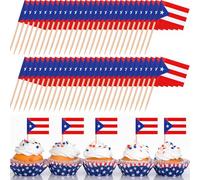 Meanplan 1000 Pcs Puerto Rico Toothpick Flags, Puerto Rican Flag Toothpicks, Cupcake Toppers, Mini Stick Decorations Food Picks for Country Party Birthday Cocktail Ice Cream Cake
