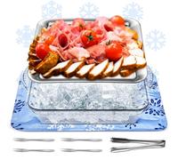 Meanplan 11.81" Freezable Ice Mat Chilled Serving Tray 9" Chilled Serving Tray for Parties with Compartments Charcuterie Buffet Board with Forks Tongs for Fruit Seafood Vegetable Appetizer