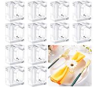 Meanplan 12 Pcs Flower Napkin Rings Clear Acrylic Napkin Holder Rings Bulk Square Flower Bud Vase Combo for Wedding, Birthday Banquet Table Decor, 1.77 x 1.97 Inch