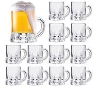 Meanplan 12pcs 1oz Glass Beer Mugs with Handles, Clear Mini Tasting Whiskey Cups for Drinking Beer Festival Birthday BBQ Bar Party