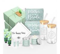 Meanplan 18 Pcs 2 Sets Mother of the Bride Groom Gift 14 oz Glass Cups Cosmetic Bags Handkerchiefs Candles Hand Creams Lipstick for Mom Mother in Law Bridal Shower Anniversary Wedding Gifts