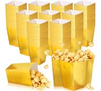 Meanplan 200 Pcs Popcorn Boxes Mini Paper Popcorn Holder Cardboard Snack Container for Party Disposable Snack Candy Bags for Birthday Wedding, 2.2 x 4.2 x 3 in(Simple,Gold)
