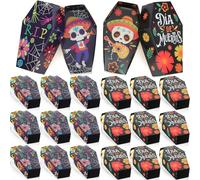 Meanplan 24 Pcs Day of the Dead Coffin Candy Box Dia De Los Muertos Goodie Treat Gift Boxes Skull Snack Food Packages Halloween Mexican Fiesta Party Supplies Favors