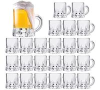 Meanplan 24 Pieces Mini Beer Mugs Bulk Shot Glasses Set 1oz Small Clear Stein with Handles Mini Tasting Whiskey Cups for Drinking Beer Festival Birthday BBQ Bar Party (Plastic)