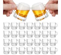 Meanplan 30pcs Mini Glass Beer Mug, 1 oz Glass Shot Glasses with Handles, Reusable Beer Stein Tasting Glasses Whiskey Cups for Drinking Festival Party BBQ