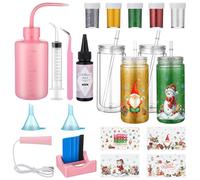 Meanplan 4 Pack Christmas DIY Snow Globe Tumbler Supplies Kits, UV DTF Cup Wraps 16oz Double Wall Can 5 Colors Glitter Squeeze Bottle Scraper UV Resin Flashlight funnel for Snow Globe Tumbler DIY Gift