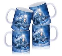 Meanplan 4 Pack Christmas North Pole Cups with Train Golden Tickets 12oz Ceramic Mug Bulk for Hot Chocolate Cocoa Milk Juice for Christmas Movies Favors(Train)