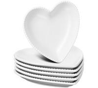 Meanplan 6 Pcs Heart Shaped Plates Ceramic 6.9 Inches Salad Ceramic Graduation Plates Dinner Heart Shaped Serving Dish Dessert Elegant for Kitchen Steak Snacks(White)