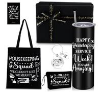 Meanplan 6 Pcs Housekeeping Appreciation Gifts for Women Housekeeping Week Tote Bag Housecleaner Makeup Bag 20 oz Housekeepers Tumbler Keychain with Thank You Card for Cleaning Lady Housekeepers