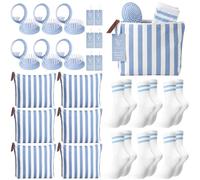 Meanplan 6 Set Bridesmaid Proposal Gifts Blue and White Striped Makeup Bags Crew Socks Air Freshener Card Compact Folding Brush for Something Blue Wedding Bridal Shower Bachelorette Party Favors