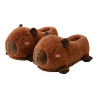 Meanplan Capybara Slippers for Adults, Cute Plush Fuzzy Footwear Indoor Winter Warm for Christmas Capybara Lovers Gifts, Brown, 8-11.5