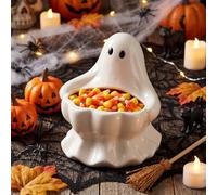 Meanplan Halloween Ghost Candy Bowl White Ceramic Ghost Candy Dish Spooky Serving Tray Cute Candle Holder Cookie Jar for Halloween Party Trick or Treat Day of The Dead Decoration