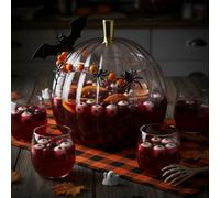 Meanplan Halloween Pumpkin Punch Bowl Set, 1.3 Gallon Plastic Punch Bowl with 6 Clear Cups and 1 Ladle, Spooky Halloween Party Drink Dispenser for Party Centerpiece Table Decoration