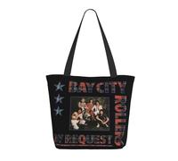 MEANPOTY Women's Bay City Pop Rollers Rock band Tote Stylish Canvas Shopping: Cute, Functional with Zipper Pocket, Ideal for Grocery Runs