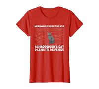 Meanwhile Inside The Box Funny Schrödinger's Cat T-Shirt, Women, Red, Small