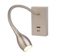Meanyee Wall Mount Reading Lights Gooseneck Bedside lamp with Switch/USB Charge Port/Adjustable / 3W 3000K (MY-WN198N Brush Nickel)