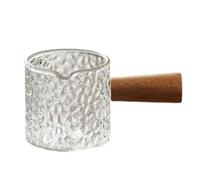 Measuring Cup 85-90ml Glass Espresso Cup with Acacia Wood Handle Latte Art Pouring Jug for Coffee, Honey Sauce(5.5 * 5.3cm)