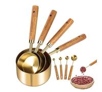 Measuring Cup & Measuring Spoon Set, Kitchen Measuring Cup & Measuring Spoon Made of Stainless Steel with Wooden Handle, Stackable 8-Piece Precise Teaspoon, Tablespoon for Dry and Liquid