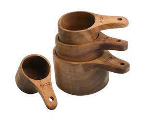 Measuring Cup Set, 4PCS Wooden Measuring Cups, Stackable Kitchen Measure Tool with Handle and Hanging Hole Measurements Set for Baking Cooking