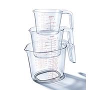 Measuring Cups，3-Piece Plastic Measuring Cups Set, 1L, 2 Cup, 1 Cup with Ml & Oz Markings, Non-Slip Base & Pour Spout for No Mess, Nesting Design for Kitchen, Baking & Cooking