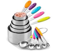 Measuring Cups and Spoons Set, 10-Piece Stainless Steel Measuring Cups for Baking with Stainless Steel Handle, 5 Teaspoon and 5 Tablespoon Nesting Measure Cups for Dry and Liquid(10 Pieces)
