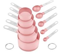 Measuring Cups and Spoons Set, 10-Piece with Stainless Steel Handles, Pink | Nesting, Multiple Sizes to Measure Dry & Liquid Ingredients, Clear Markings, Kitchen Essentials Gadgets for Baking & Cooking