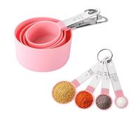 Measuring Cups and Spoons Set, 8-Piece Measuring Cups for Baking with Stainless Steel Handle, 4 Teaspoon and 4 Tablespoon Nesting Measure Cups for Dry and Liquid Ingredients(Pink)