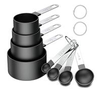 Measuring Cups and Spoons Set, 8-Piece Measuring Cups for Baking with Stainless Steel Handle, 4 Teaspoon and 4 Tablespoon Nesting Measure Cups for Dry and Liquid Ingredients(8-Black)