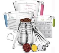 Measuring Cups and Spoons Set, AIKEXIN Stainless Steel 7 Measuring Cups & 6 Measuring Spoons & 3 Transparent Plastic Measuring Cup, 1 Leveler 1 Measuring Conversion Chart and 2 Metal Ring (20 Piece)…