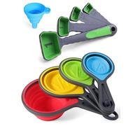 Measuring Cups and Spoons set, Collapsible Measuring Cups, 8 piece Measuring Tool Engraved Metric/US Markings for Liquid & Dry Measuring, Space Saving, BPA Free Silicone, Colorful