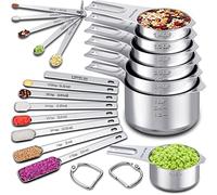 Measuring Cups and Spoons Set of 20, 7 Stainless Steel Nesting Measuring Cups & 7 Spoons, 1 + Leveler & 5 Mini Measuring Spoons for Cooking & Baking