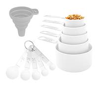 Measuring Cups and Spoons Set of Huygens 8 Pieces, Stackable Stainless Steel Handle Accurate Tablespoon for Measuring Dry and Liquid Ingredient (White)