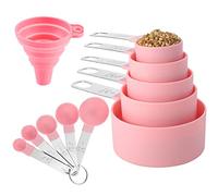 Measuring Cups and Spoons Set of Huygens Kitchen Gadgets 10 Pieces, Stackable Stainless Steel Handle Measuring Cups for Measuring Dry and Liquid Ingredient (Pink)