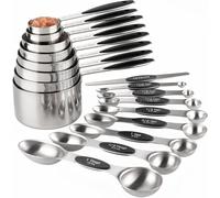 Measuring Cups and Spoons Set Stainless Steel Includes 8 Heavy Duty Measuring Cups 8 Double Sided Magnetic Measuring Spoons and 1 Leveler for Dry and Liquid Ingredients