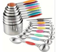 Measuring Cups and Spoons Set Stainless Steel Including 8 Stackable Measuring Cup 8 Double Sided Magnetic Measuring Spoons with 1 Leveler for Dry and Liquid Ingredients