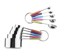 Measuring Cups and Spoons Set Stainless Steel Silicone Heat- Baking Utensils Kitchen Gadgets for Dry Liquid Ingredients Non-Slip Hanging Design